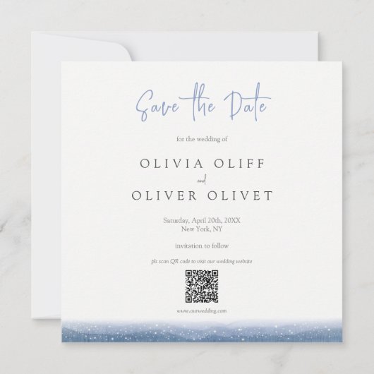 紫色の山々の結婚式の日付を保存 招待状 (裏面)