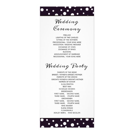 紫色の山と針葉樹の結婚式プログラム ラックカード (裏面)