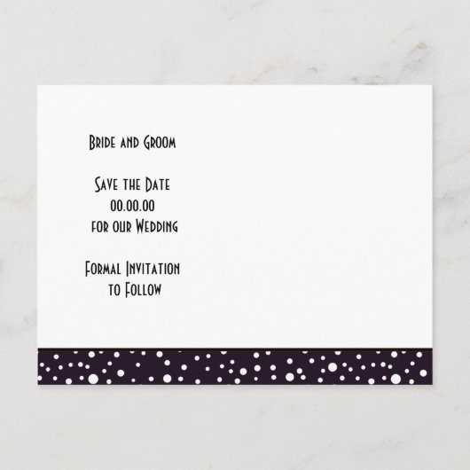 紫色の山の冬の結婚式の日付を保存 案内ポストカード (裏面)