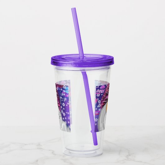 紫色の帽子に格言のクリスマスソングを歌う幸せなクリスマス アクリルタンブラー (左)