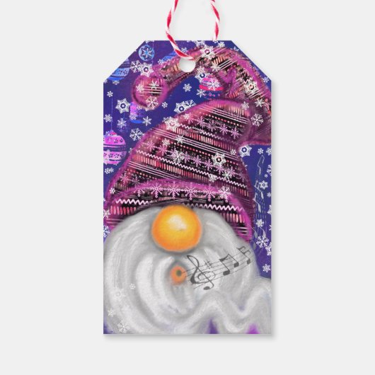 紫色の帽子に格言のクリスマスソングを歌う幸せなクリスマス ギフトタグ (裏面)