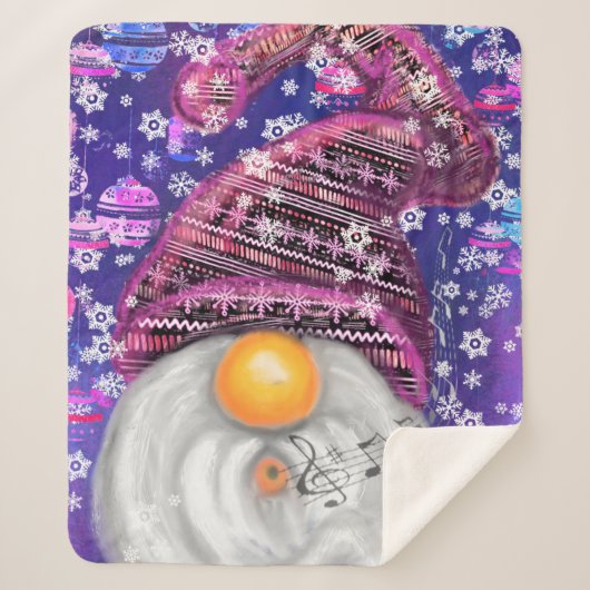 紫色の帽子に格言のクリスマスソングを歌う幸せなクリスマス シェルパブランケット (正面)