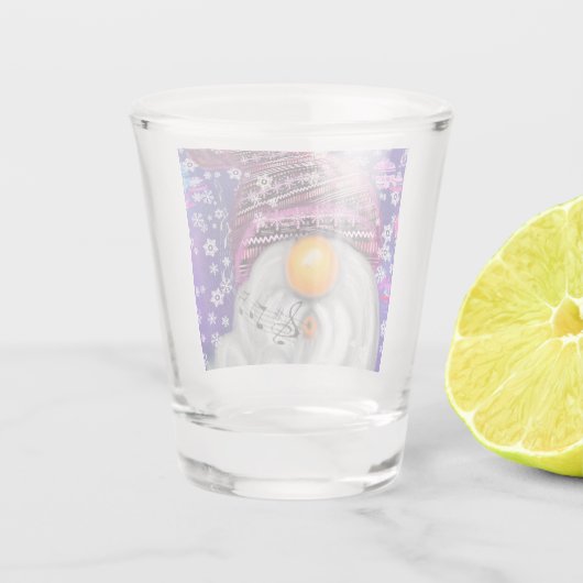 紫色の帽子に格言のクリスマスソングを歌う幸せなクリスマス ショットグラス (裏面)