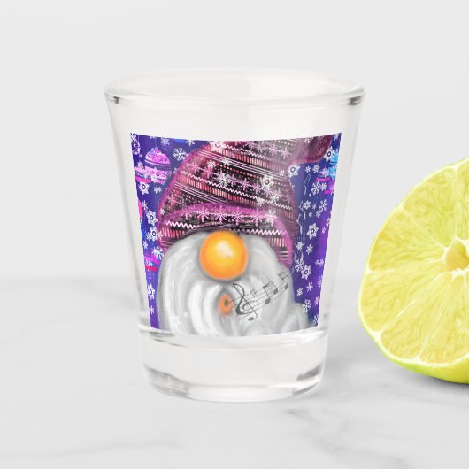 紫色の帽子に格言のクリスマスソングを歌う幸せなクリスマス ショットグラス (正面)