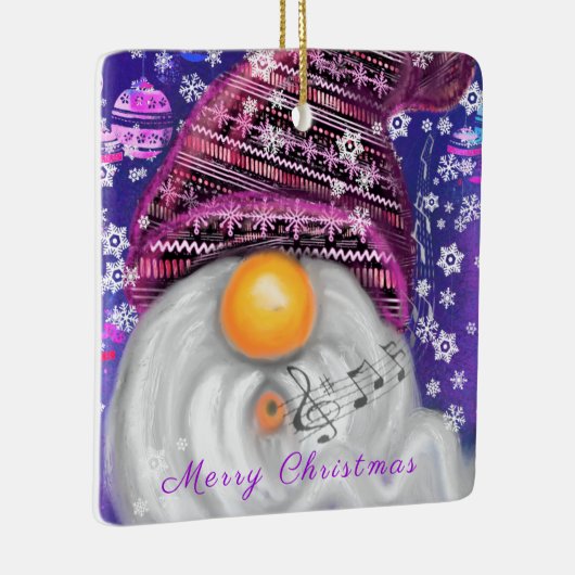 紫色の帽子に格言のクリスマスソングを歌う幸せなクリスマス セラミックオーナメント (右)