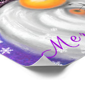 紫色の帽子に格言のクリスマスソングを歌う幸せなクリスマス ポスター (角)