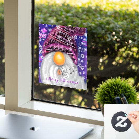 紫色の帽子のウィンドウにしがみつく幸せなクリスマス格言 ウィンドウサイン (オフィス)