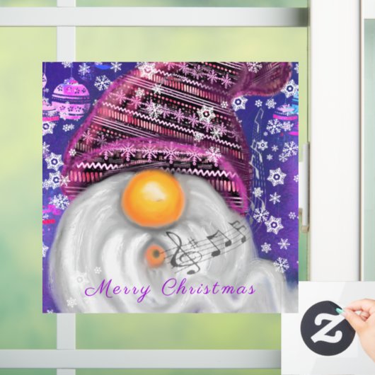 紫色の帽子のウィンドウにしがみつく幸せなクリスマス格言 ウィンドウサイン (ホーム)