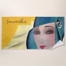 紫色の帽子のフラッパー ビーチタオル