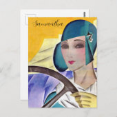 紫色の帽子のフラッパー ポストカード (正面/裏面)