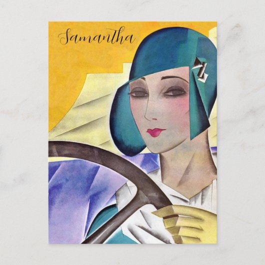 紫色の帽子のフラッパー ポストカード (正面)