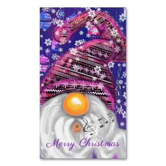 紫色の帽子の幸せな格言がクリスマスの歌を歌う –  マグネット名刺 (正面縦)