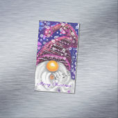 紫色の帽子の幸せな格言がクリスマスの歌を歌う –  マグネット名刺 (インサイチュ)