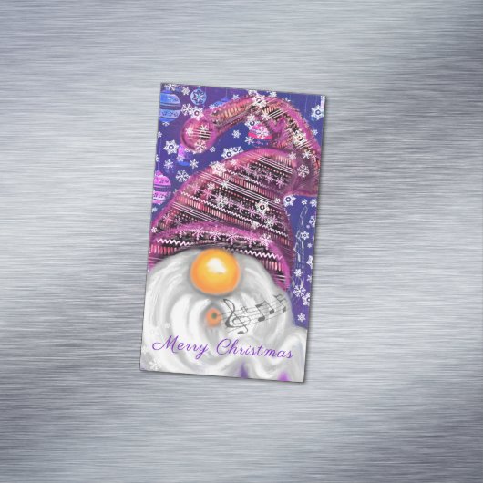 紫色の帽子の幸せな格言がクリスマスの歌を歌う –  マグネット名刺 (インサイチュ)