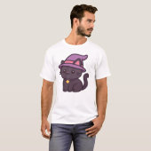紫色の帽子をかぶったかわいい魔女猫 クラシックTシャツ Tシャツ (正面フル)