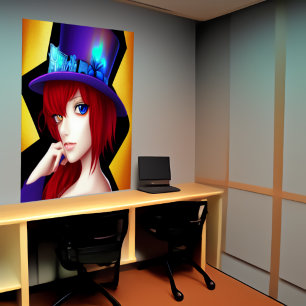 紫色の帽子をかぶった女性   AIアートポスター ポスター