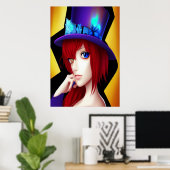 紫色の帽子をかぶった女性 | AIアートポスター ポスター (ホームオフィス)