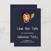 紫色の帽子ハロウィーンのかわいい魔女デートを保存 セーブザデート (正面/裏面)