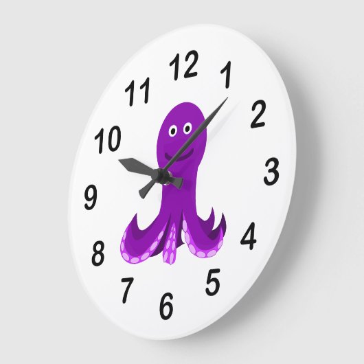 紫色の幸せなタコの漫画 ラージ壁時計 (傾斜)