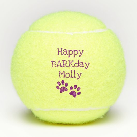 紫色の幸せなBarkdayの誕生日の飼い犬のおもちゃ テニスボール (正面)