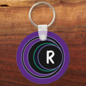 紫色の幾何モダン抽象芸術モノグラムイニシャル キーホルダー (裏面)