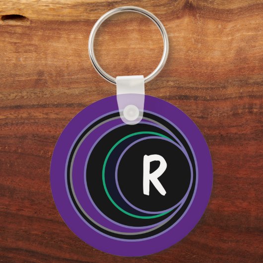 紫色の幾何モダン抽象芸術モノグラムイニシャル キーホルダー (正面)