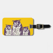 紫色の幾何学的なフクロウここにテキストをファミリ ラゲッジタグ (正面横)