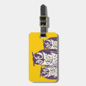 紫色の幾何学的なフクロウここにテキストをファミリ ラゲッジタグ (正面縦)