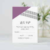 紫色の幾何学的ストライプな応答カード 出欠カード (スタンド正面)