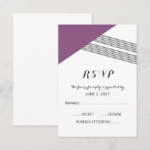 紫色の幾何学的ストライプな応答カード 出欠カード (正面/裏面)