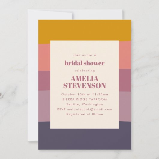 紫色の幾何学的ストライプブライダルシャワー 招待状 (正面)