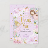 紫色の庭の妖精ピンクの花の誕生日 サンキューカード (正面/裏面)