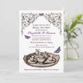 紫色の庭の花嫁の茶パーティの招待状 招待状 (スタンド正面)