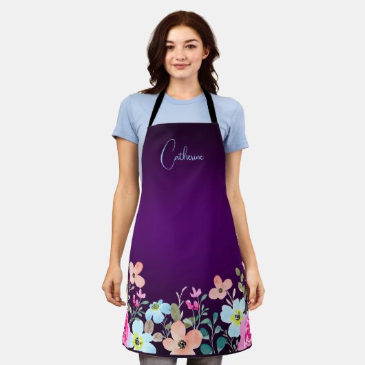 紫色の庭花 エプロン (着用した状態)