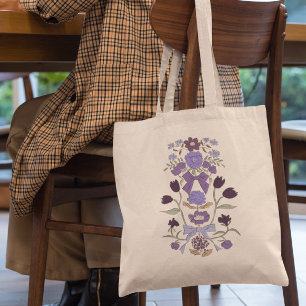 紫色の弓と花のフローラ トートバッグ