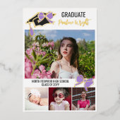 紫色の弓の写真金箔の輪郭の卒業 箔招待状 (正面)