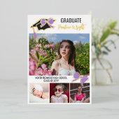 紫色の弓の写真金箔の輪郭の卒業 箔招待状 (立ち正面)