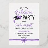 紫色の弓の写真金箔の輪郭の卒業 箔招待状 (裏面)