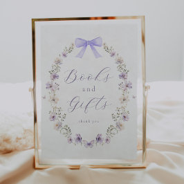 紫色の弓の花の本とギフトのサイン ポスター