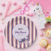 紫色の弓ラインモダン赤ちゃんシャワー ペーパープレート (パーティー)