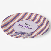 紫色の弓ラインモダン赤ちゃんシャワー ペーパープレート (アングル)