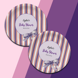 紫色の弓ラインモダン赤ちゃんシャワー ペーパープレート