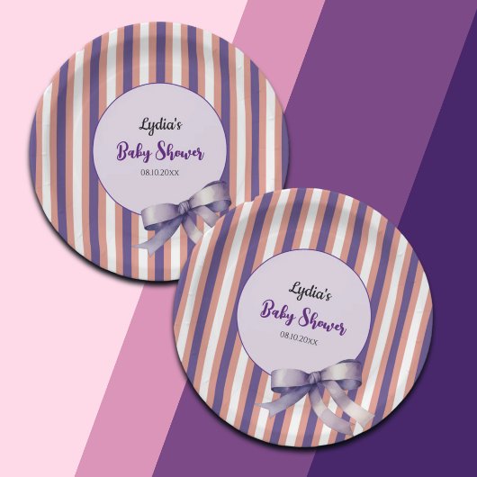 紫色の弓ラインモダン赤ちゃんシャワー ペーパープレート