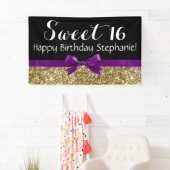 紫色の弓金ゴールドのグリッターの菓子16の誕生会 横断幕 (インサイチュ)