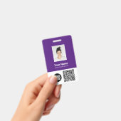 紫色の従業員の写真、Qrとバーコード、ロゴ、名前 バッジ (手持ち)