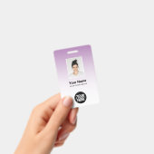 紫色の従業員フォトバーコードロゴ名グラデーション バッジ (手持ち)