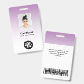 紫色の従業員フォトバーコードロゴ名グラデーション バッジ (正面&裏面)