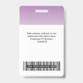 紫色の従業員フォトバーコードロゴ名グラデーション バッジ (裏面)