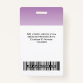 紫色の従業員フォトバーコードロゴ名グラデーション バッジ (裏面)