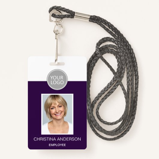 紫色の従業員名ロゴの写真企業の作品 バッジ (正面ランヤード)